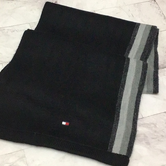 Tommy Hilfiger black and grey stripe scarf - Picture 3 of 4